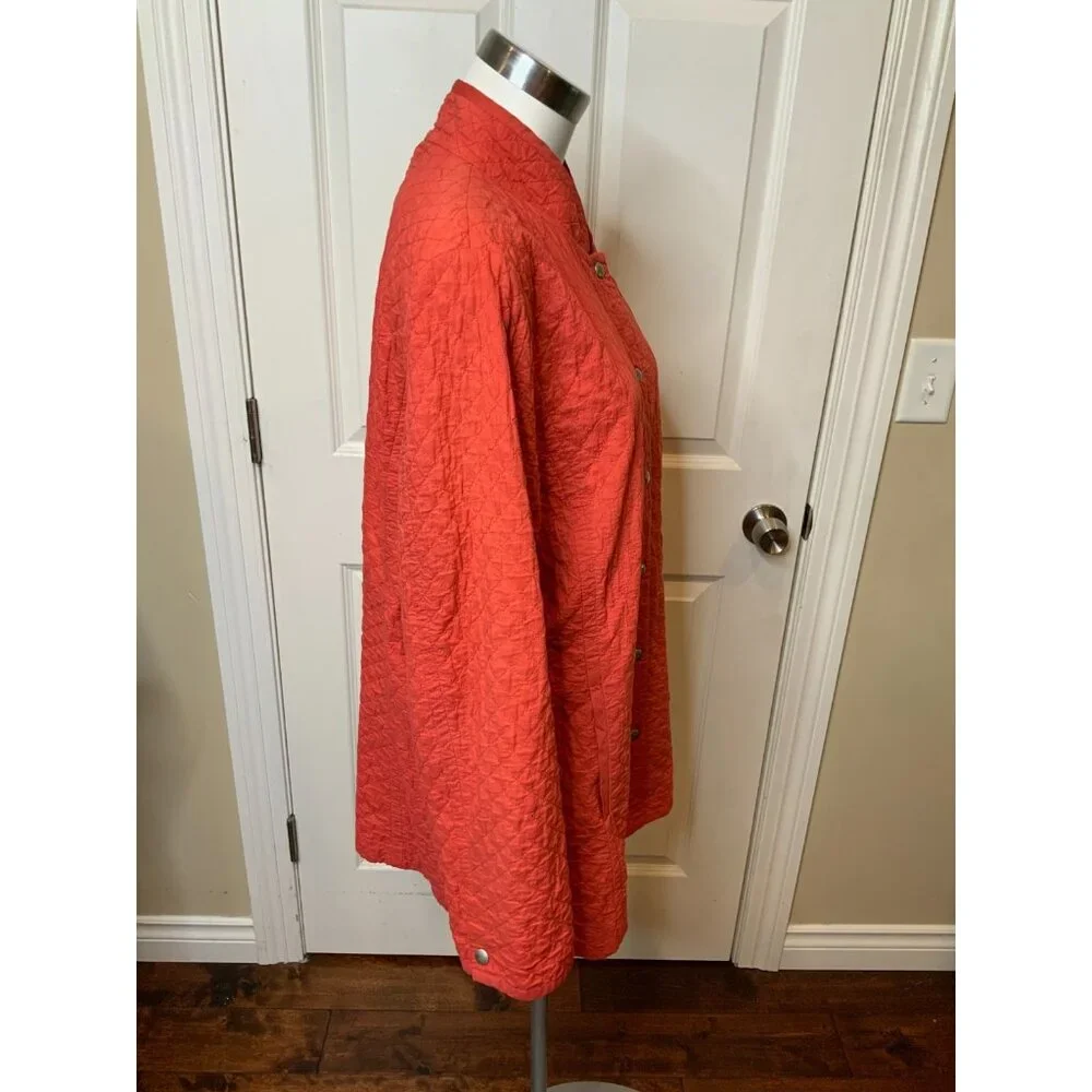 Eileen Fisher Coral Quilted Lightweight Oversized Snap Button-Up Jacket, Size L